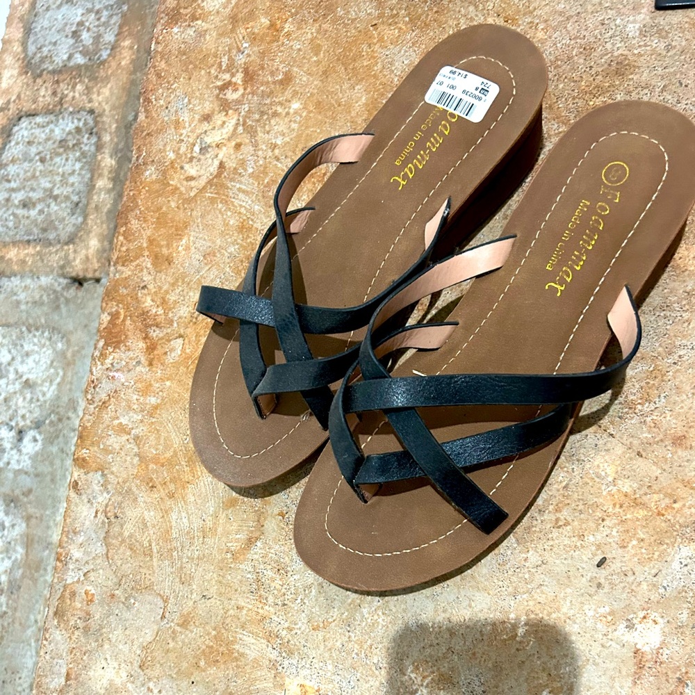 Women's Black and Brown Sandals